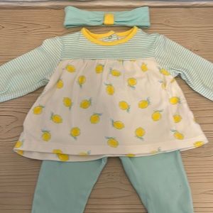 Little Me - matching Lemon Set - Shirt (LS), Pants and Head Band - 9M